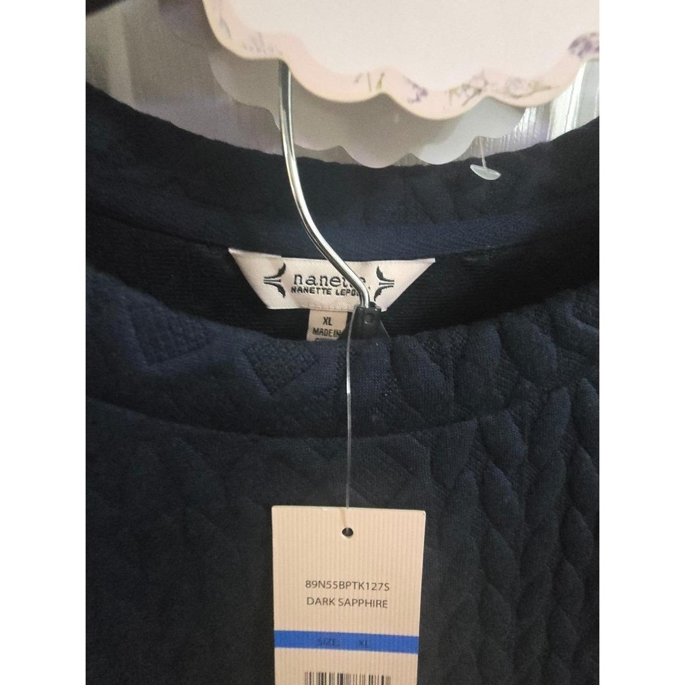 NWT Nanette Lepore Quilted Crewneck & Pants Lounge Set Dark Sapphire XL MSRP $99 - Picture 4 of 7